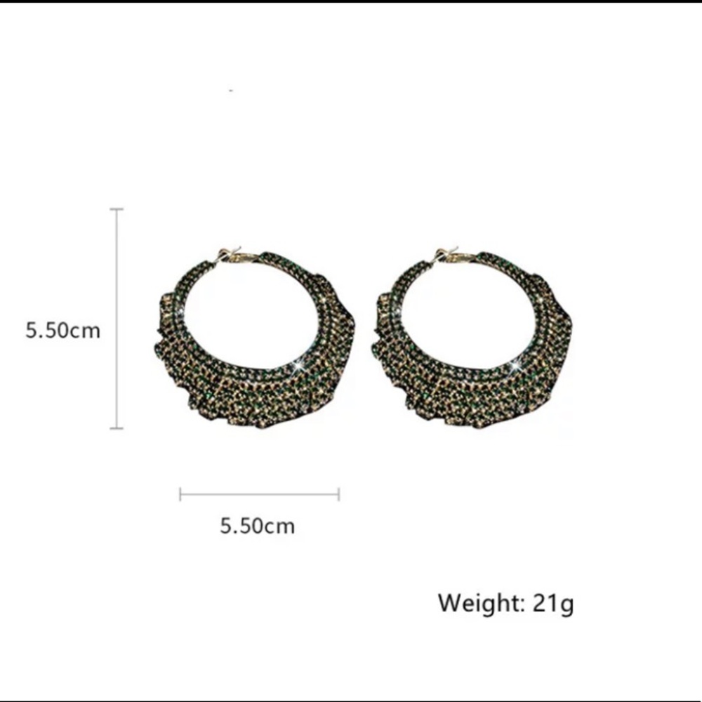 SILVER CRYSTAL TASSEL OVERSIZED HOOP EARRINGS - Picture 5 of 5